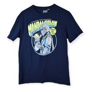 Mad Engine Star Wars Shirt L Unisex Youth The Mandalorian Graphic Tee Navy Blue